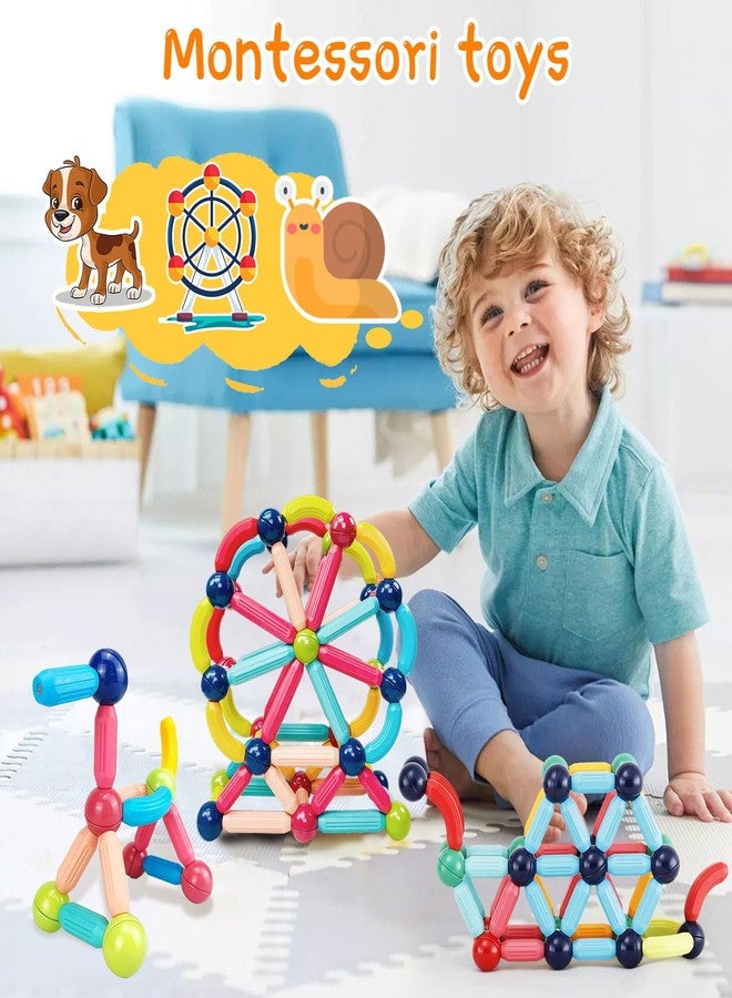 STEMTiles 64PCS Magnetic Building Blocks, Montessori Magnet Toys for Kids Toddlers, STEM Learning Toys for Boys and Girls, Creativity Kids Game - Image 3